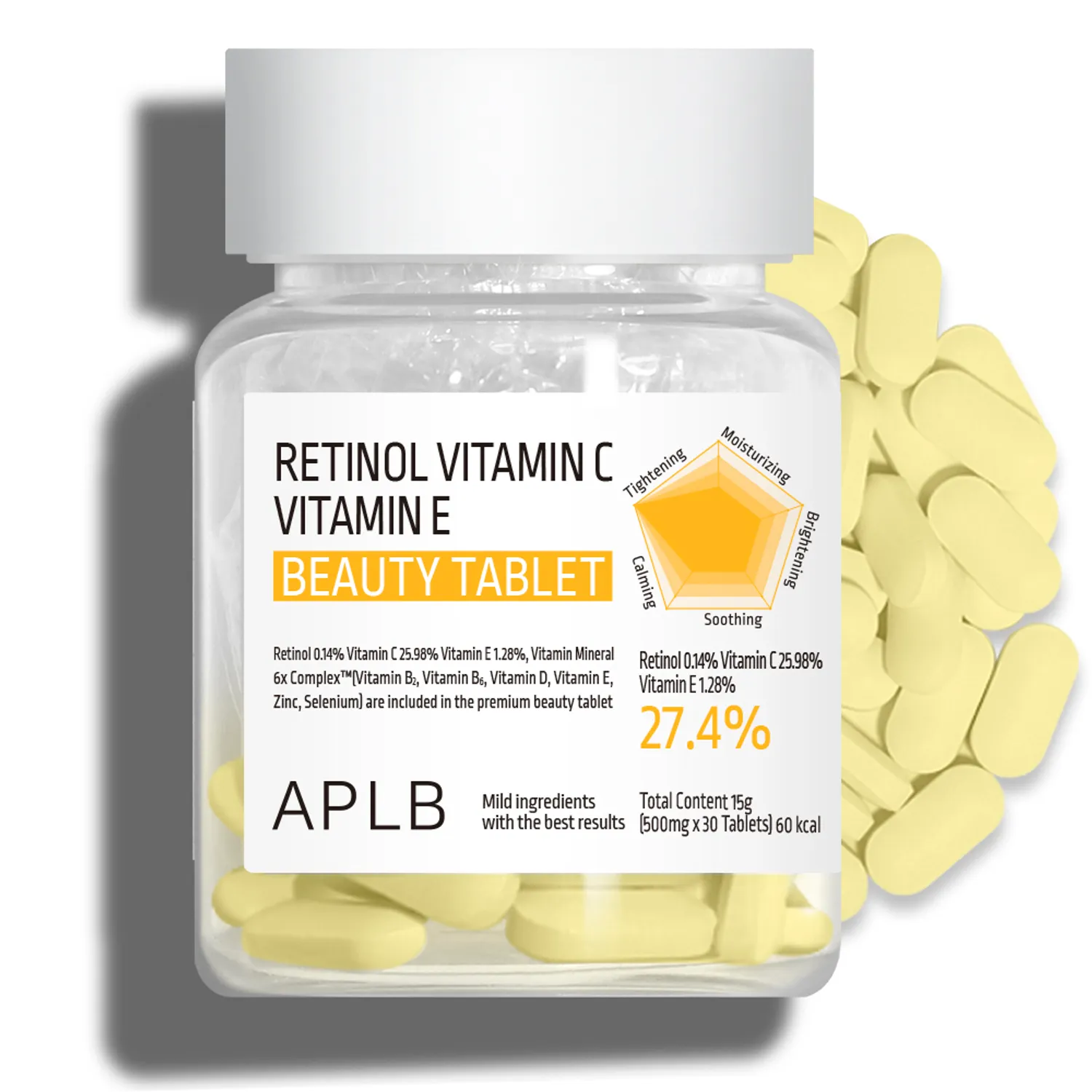 APLB Retinol Vitamin C Vitamin E Beauty Tablet 500mg x 30 Tablets